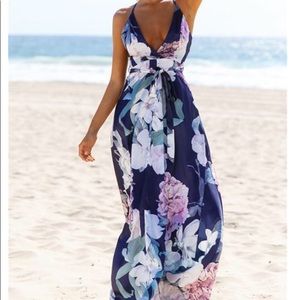 Spaghetti Strap V-neck Wrap Maxi Dress